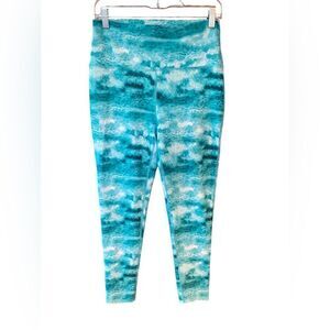 Loco Skaile Sz M Turquoise Ocean Waves Water Print Exercise Workout Leggings
